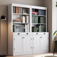 Garvee bibliothèque de 180 cm de haut avec tiroir, 5 niveaux, étagères réglables, bois, portes à persiennes, blanche, pour salon et bureau, robuste et polyvalente