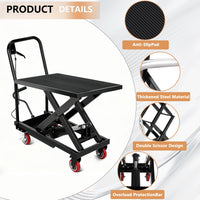 Table élévatrice hydraulique Garvee noire 72 cm – 227 kg, mécanisme à double ciseaux, plaque antidérapante et barre de sécurité