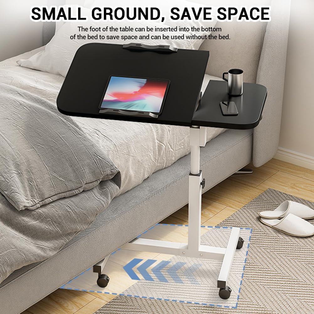 Table de lit réglable Garvee avec roulettes pour l'hôpital et la maison, hauteur réglable de 60 à 95 cm, en métal antidérapant