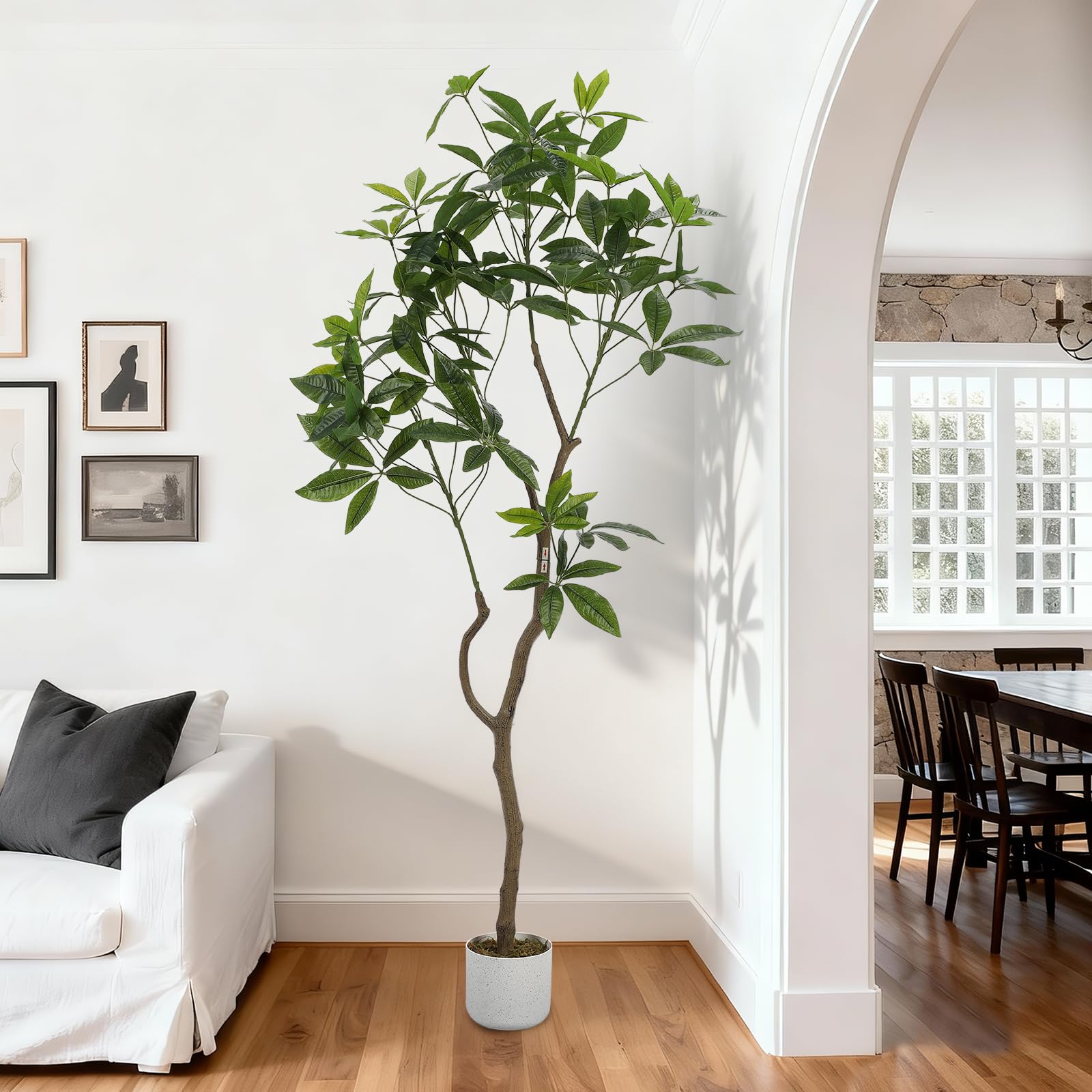 Arbre artificiel Schefflera Garvee de 1,6 m avec pot pour salon et bureau, entretien facile, résistant aux UV, feuilles et tronc réalistes