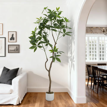 Arbre artificiel Schefflera Garvee de 1,6 m avec pot pour salon et bureau, entretien facile, résistant aux UV, feuilles et tronc réalistes