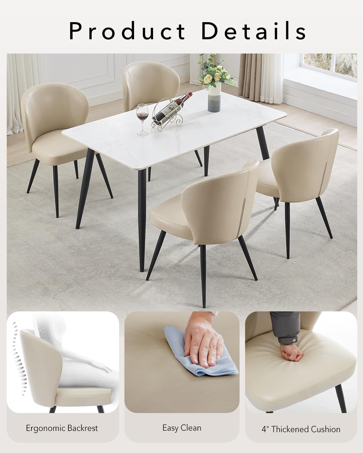 Garvee Ensemble de 2 chaises de salle à manger , ergonomiques, en cuir, pieds en acier, pour la cuisine et la salle à manger, hauteur d'assise de 59 cm (23,2 po), couleur neutre