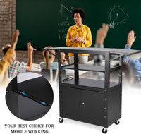 Chariot audiovisuel roulant Garvee avec armoire verrouillable, hauteur réglable, support pour ordinateur portable, acier, poste de travail mobile, espace de rangement, idéal pour les bureaux, noir