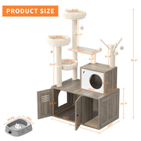 Meuble pour chat Garvee en bois avec bac à litière dissimulé, griffoir et hamac pour chats de petite et moyenne taille, plusieurs niveaux, gris rustique, salon