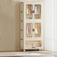 Garvee Armoire pliable avec 2 penderies et 1 meuble de rangement, 70 x 41,5 x 190,9cm, plastique, imperméable, combinaisons flexibles, avec roulettes