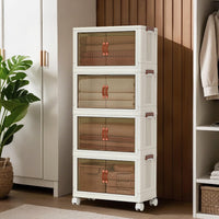Garvee Boîtes de rangement empilables en plastique lot de 4, 72 QT, avec portes et roulettes, pour chambre et garage, transparentes, robustes et
