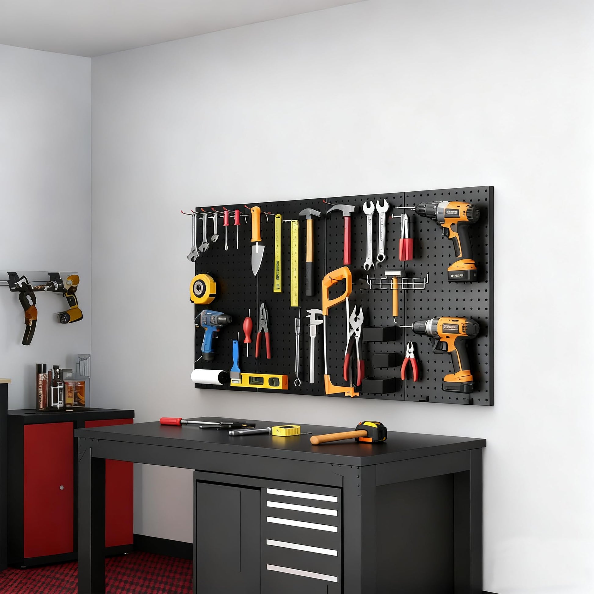 Panneau perforé métallique Garvee, lot de 4, 30,5 x 61 cm, en acier résistant aux rayures et flexible, avec vis, pour atelier et bureau, noir.