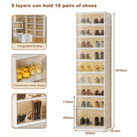 Étagère à chaussures pliable Garvee à 9 niveaux avec portes transparentes empilables, idéale pour l'entrée et le salon. Robuste, facile à nettoyer et équipée de roulettes. Couleur : marron.