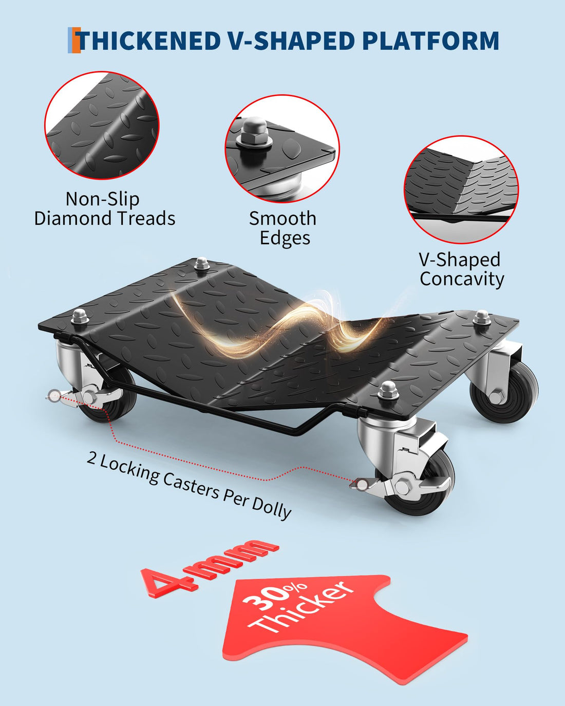 Garvee ensemble de chariots pour roues de voiture, 2 pièces, charge 1361 kg, plateforme en forme de v, acier, pour voitures, camions et motos, noir