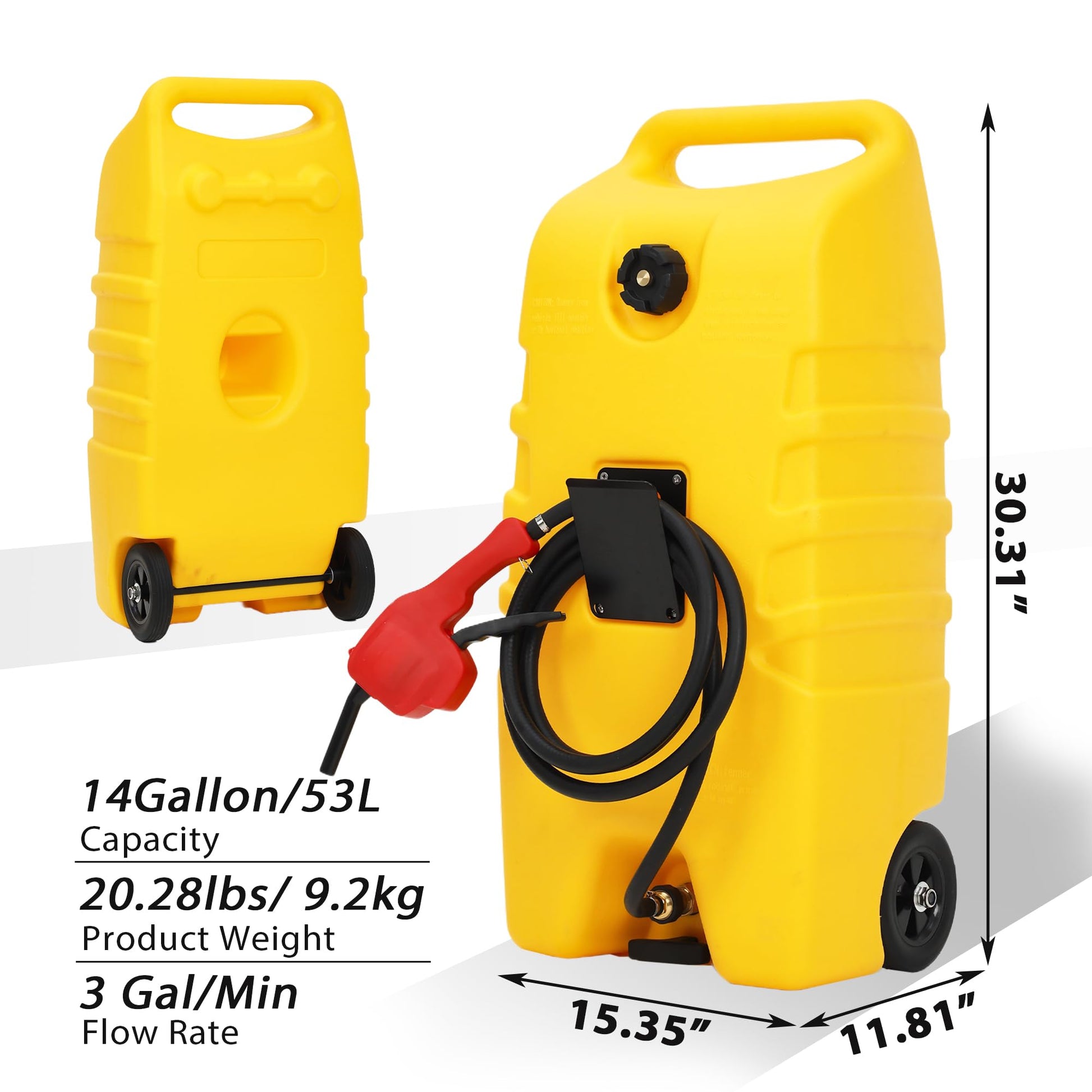 Réservoir de carburant Garvee de 14 gallons avec pompe à siphon manuelle et tuyau en polyéthylène de 10 pieds avec roues pour voiture, VTT, bateau, tondeuse à gazon
