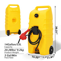 Réservoir de carburant Garvee de 14 gallons avec pompe à siphon manuelle et tuyau en polyéthylène de 10 pieds avec roues pour voiture, VTT, bateau, tondeuse à gazon