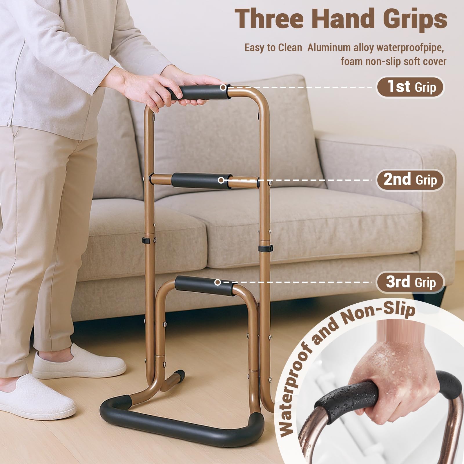 Aide à la verticalisation mobile Garvee avec 3 poignées – Stable, réglable, en métal, idéale pour les personnes âgées