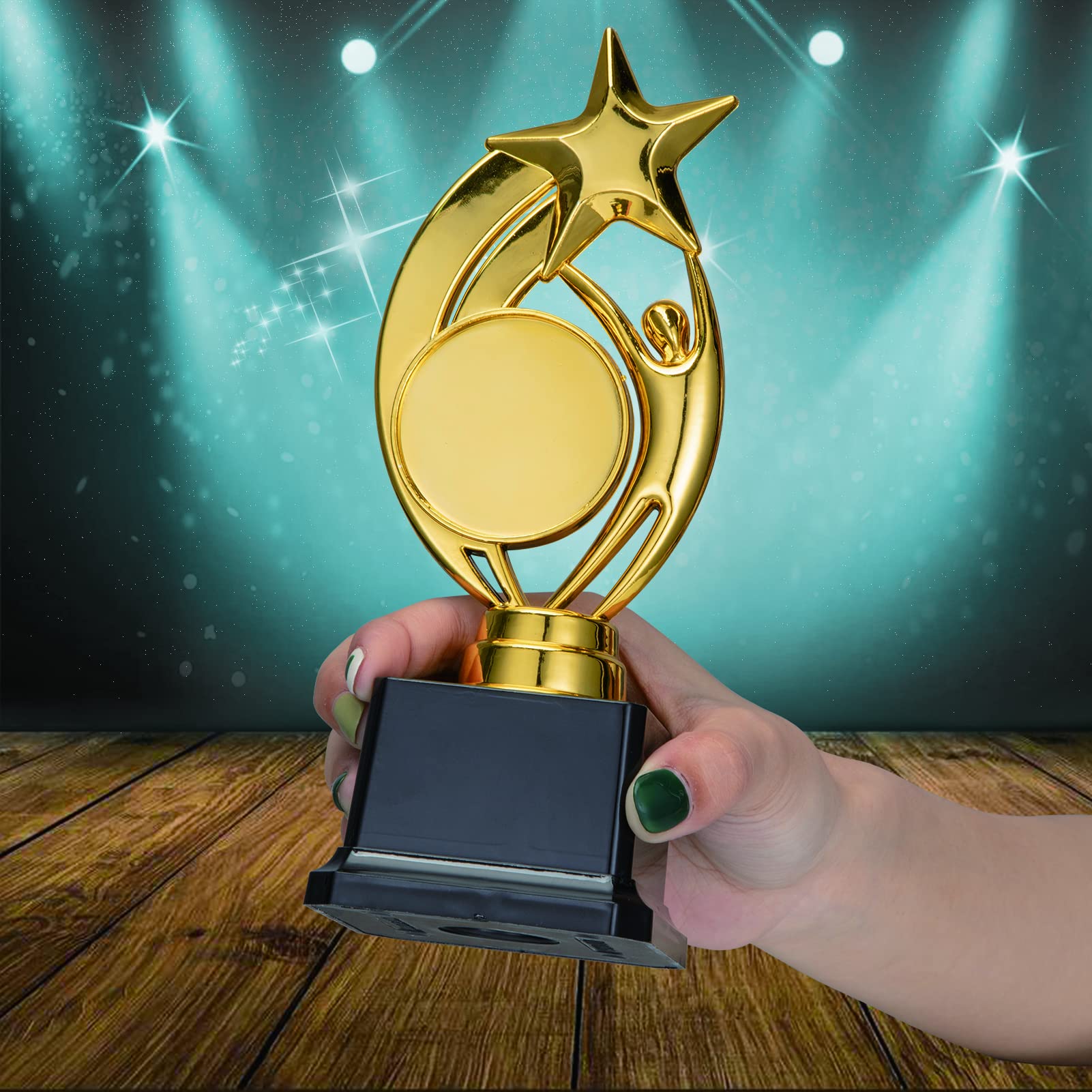 Trophée Garvee Étoile d'Or avec autocollants à personnaliser pour compétitions et fêtes, 21,6 cm, or