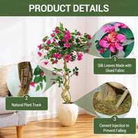 Bougainvillier artificiel Garvee de 1,20 m avec fleurs roses, pour l'intérieur et l'extérieur, léger, polyvalent, en soie