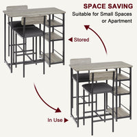 Garvee Ensemble table de bar avec 2 chaises rembourrées et 3 étagères de rangement, pour petits espaces et appartement, gris