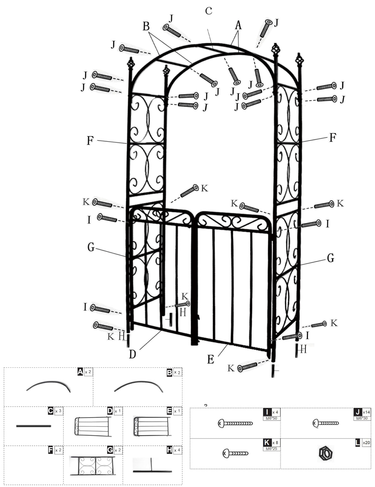 Arche de jardin Garvee de 2,4 m avec portail, métal robuste, résistante aux intempéries, noire, pour mariages et jardins, structure en treillis