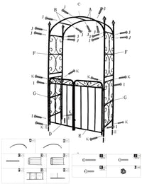 Arche de jardin Garvee de 2,4 m avec portail, métal robuste, résistante aux intempéries, noire, pour mariages et jardins, structure en treillis