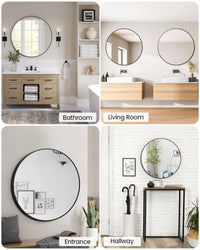 Miroir mural rond noir Garvee de 50 cm (20 pouces) avec cadre en métal pour salle de bain et salon, incassable, en aluminium, antirouille