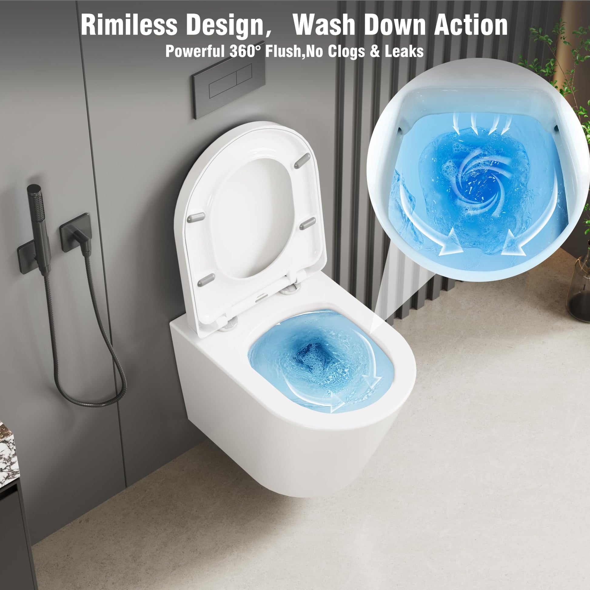 Abattant WC suspendu GARVEE, forme en D, 51 cm, blanc | Céramique, fermeture amortie | Pour salles de bains modernes