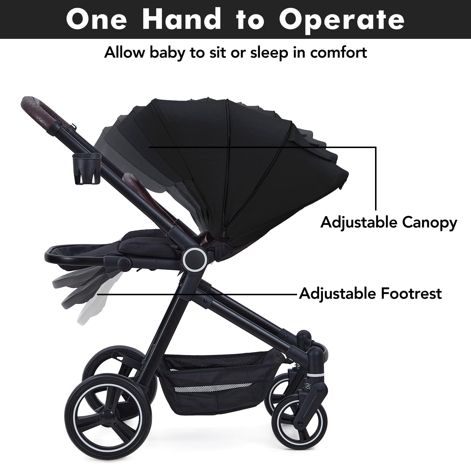 Poussette Garvee 3-en-1 – Avec harnais à 5 points, dossier réglable et design confortable