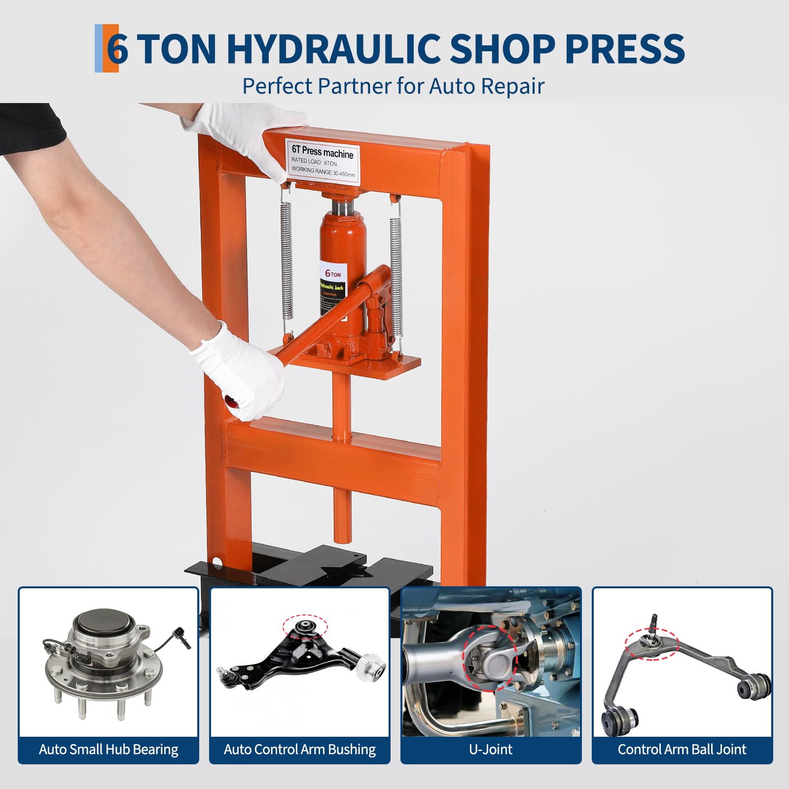 Presse hydraulique Garvee 6 tonnes, châssis en H avec plateaux mobiles, pour atelier et garage, réglable en hauteur sur 4 axes, acier, housse de protection contre la poussière
