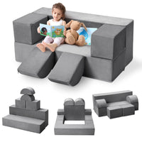 Canapé de jeu Garvee pour enfants, 6 pièces, modulaire, en mousse haute densité, housse amovible en microfibre, gris foncé, pour salle de jeux et chambre, 100 cm (L) x 50 cm (P) x 40 cm (H)