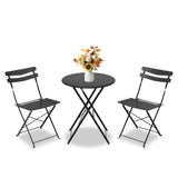 Garvee Ensemble bistrot pliable 3 pièces en métal robuste, table et chaises compactes noires, balcon et jardin - Noir