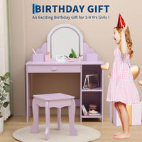 Garvee Coiffeuse Enfant avec Miroir LED, Table et Tabouret 2 en 1, Lumière Réglable, MDF Sûr, Grand Rangement, 100 cm, Lilas