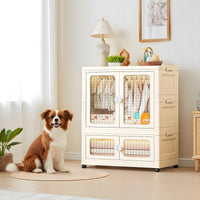 Armoire bébé Garvee à 2 niveaux avec portes transparentes, boîtes de rangement pliables à roulettes, empilables, en plastique, idéale pour la chambre d'enfant et le salon, gain de place et mobile.