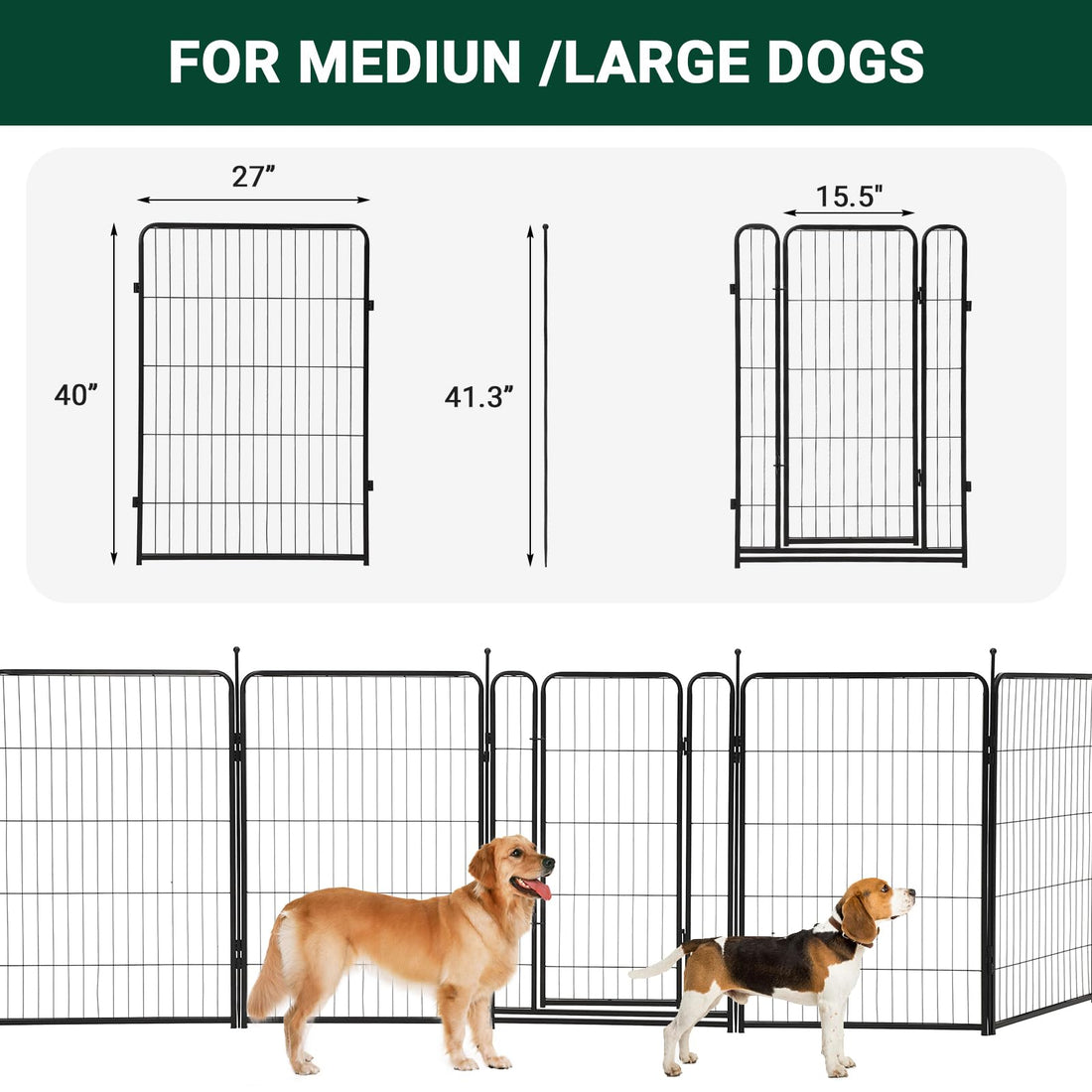 Garvee Parc pour chien, hauteur 102 cm, longueur 5,5 m, 8 panneaux, métal, antirouille, large porte, portable pour le jardin et le camping