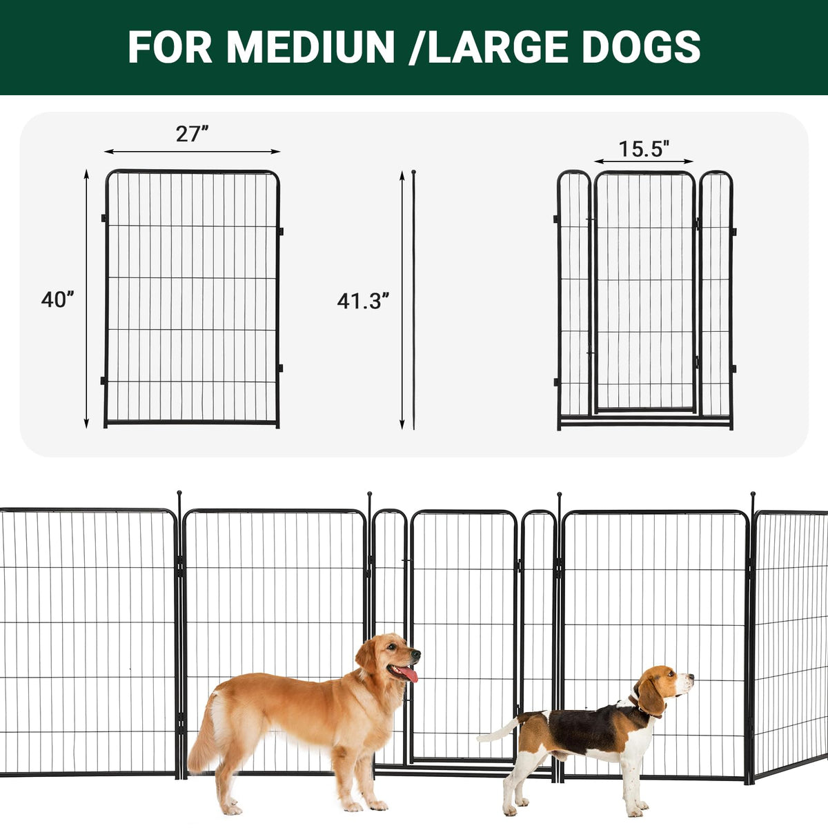 Garvee Parc pour chien, hauteur 102 cm, longueur 5,5 m, 8 panneaux, métal, antirouille, large porte, portable pour le jardin et le camping