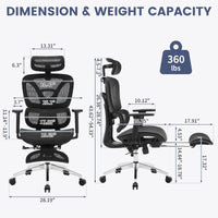 Garvee Chaise de bureau ergonomique avec repose-pieds, réglable, en maille respirante, dossier haut, noire