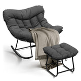 Garvee Grand rocking-chair de patio avec coussin confortable et revêtement E-Coating, bois résistant pour balcon et jardin - Gris