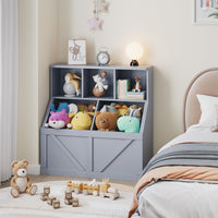 Étagère et rangement pour jouets Garvee pour enfants, avec 3 étagères ouvertes et 2 grands compartiments, gris, pour chambre d'enfant et salle de jeux, robuste et sécuritaire, en MDF, 90 x 42 x 92 cm