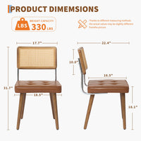 Ensemble de 2 chaises de salle à manger Garvee en rotin style Mid-Century, avec dossier tissé à la main, assise rembourrée, structure en bois et revêtement en similicuir marron, pour la cuisine et la salle à manger.