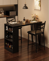 Ensemble table de bar extensible Garvee pour 2 à 4 personnes, coussins de 40 cm de large, MDF durable, espace de rangement, noir, idéal pour les petits appartements