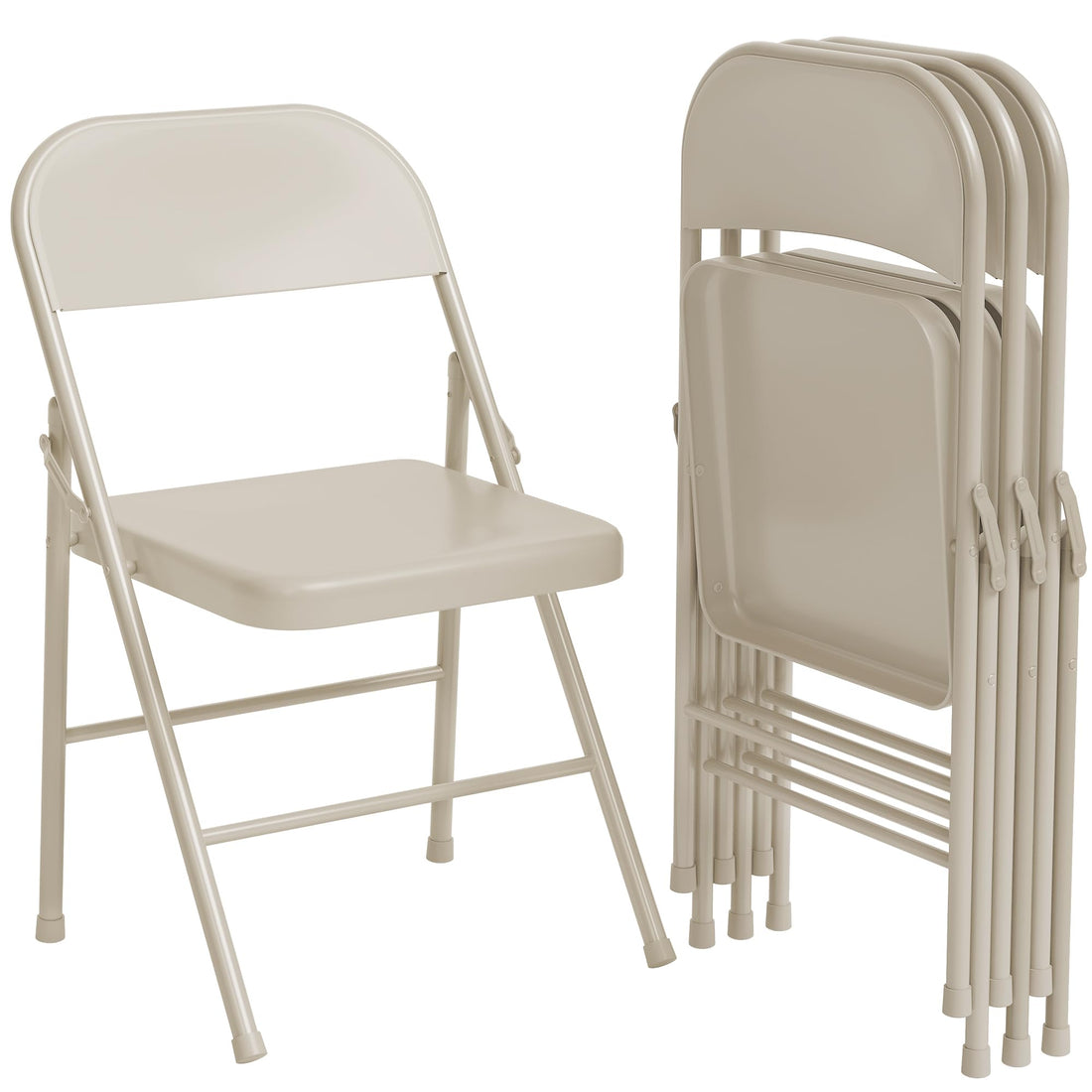 Garvee Lot de 4 chaises pliantes beige, cadre en métal, charge max. 159 kg, chaises portables pour salle à manger, salon, bureau et camping
