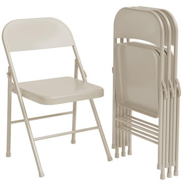 Garvee Lot de 4 chaises pliantes beige, cadre en métal, charge max. 159 kg, chaises portables pour salle à manger, salon, bureau et camping
