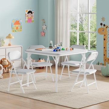Ensemble table et chaises pliables pour enfants Garvee 5 pièces, en métal robuste et cuir PU souple, idéal pour les chambres d'enfants et l'extérieur.