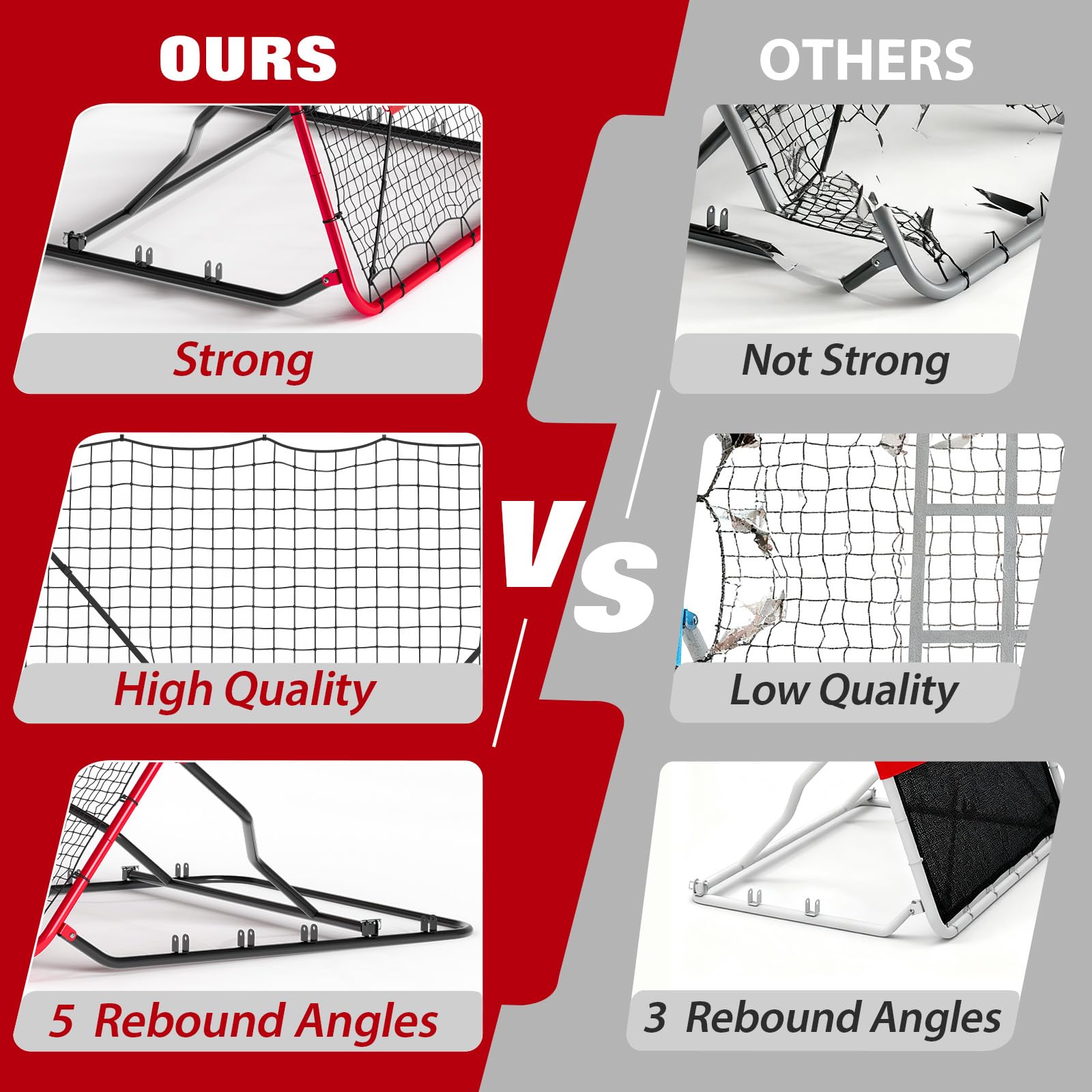 Filet de rebond de baseball Garvee 122 x 137 cm, 5 angles, résistant aux UV, durable et stable pour l'entraînement individuel et sur le terrain.