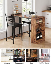 Ensemble table et chaises de bar Garvee 3 pièces, pliable, avec espace de rangement, en acier et bois, coussins ergonomiques, marron, idéal pour les petites cuisines.