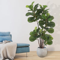 Figuier lyre artificiel Garvee de 1,5 m (4,9 pi) avec 102 feuilles, vert, résistant aux intempéries, idéal pour la décoration de la maison et du bureau.