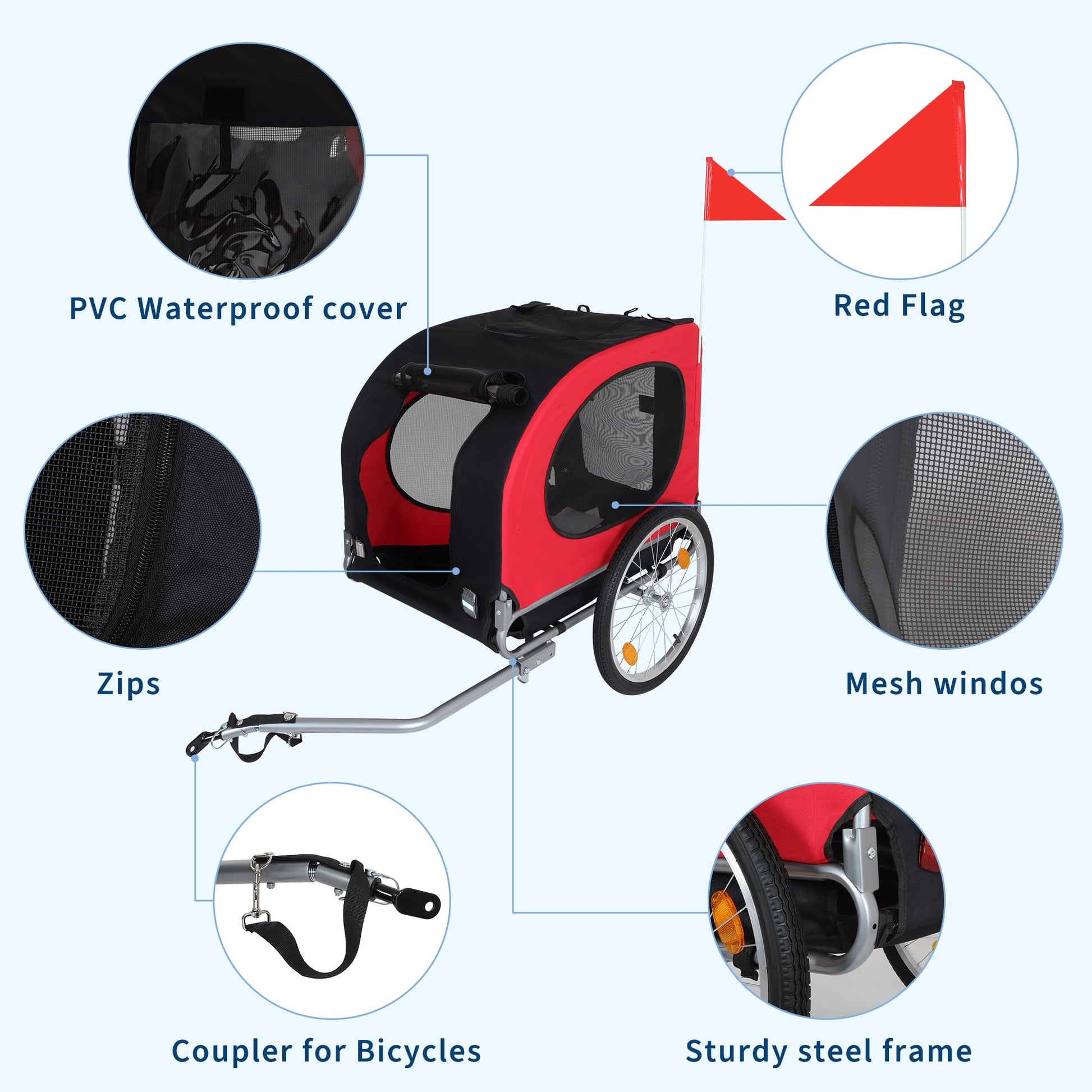 Remorque vélo pliable Garvee pour grands chiens jusqu'à 40 kg, pneus pneumatiques 16 pouces, tissu Oxford imperméable, idéale pour les aventures en plein air, noire