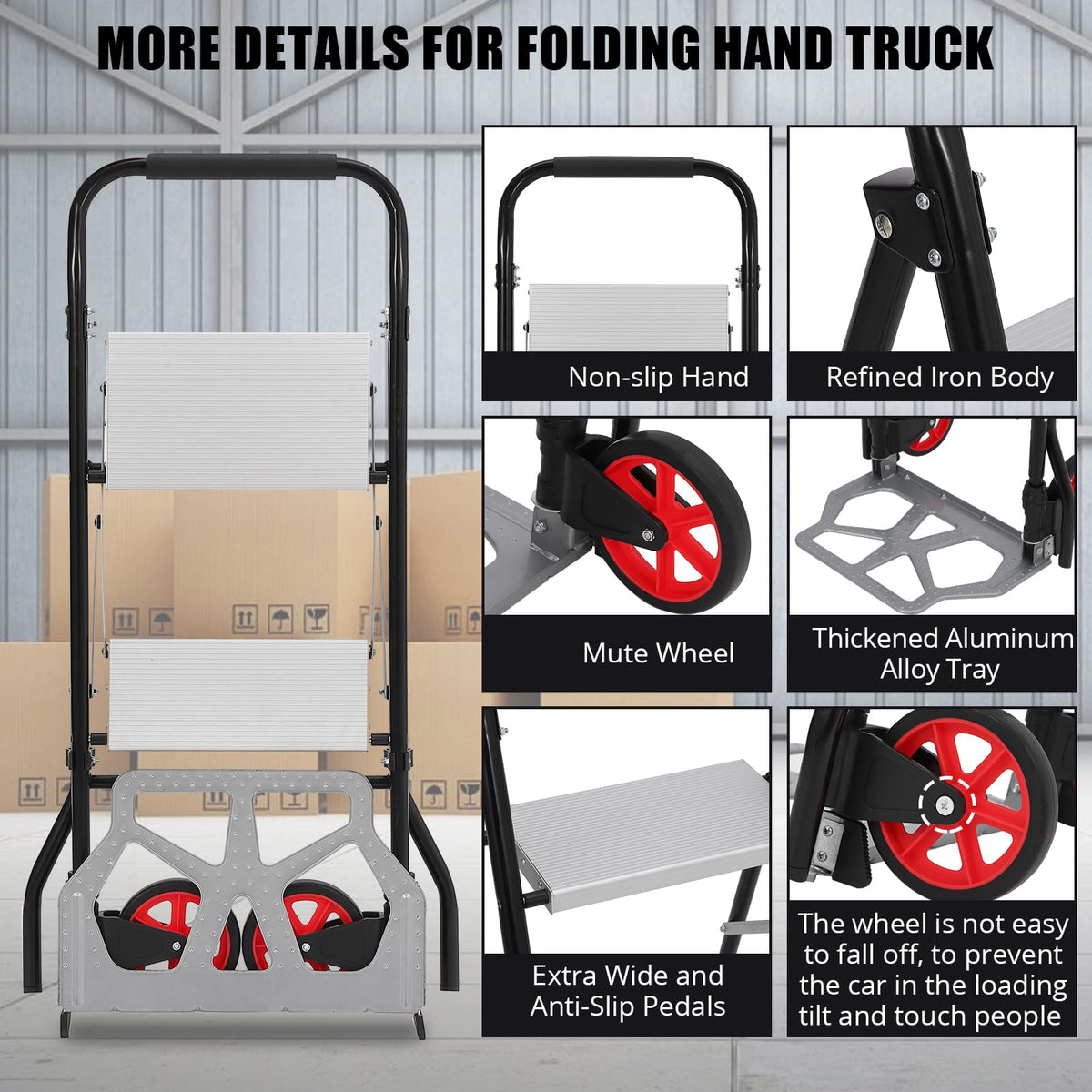 Échelle pliante et chariot Garvee 2 en 1 en aluminium, capacité de 100 kg, roues pliables, pédales antidérapantes, portable et léger, idéal pour la maison et la cuisine.