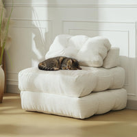 Canapé-lit pliant 3 en 1 Garvee avec coussins, matelas pliable, soutien lombaire et fauteuil portable confortable, en velours côtelé beige, pour salon et chambre.