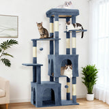 Garvee Arbre à Chat 155 cm Multi-Niveaux pour Grands Chats et Maine Coon, Grande Plateforme, 2 Niches, Sisal Naturel, Intérieur - Light Blue
