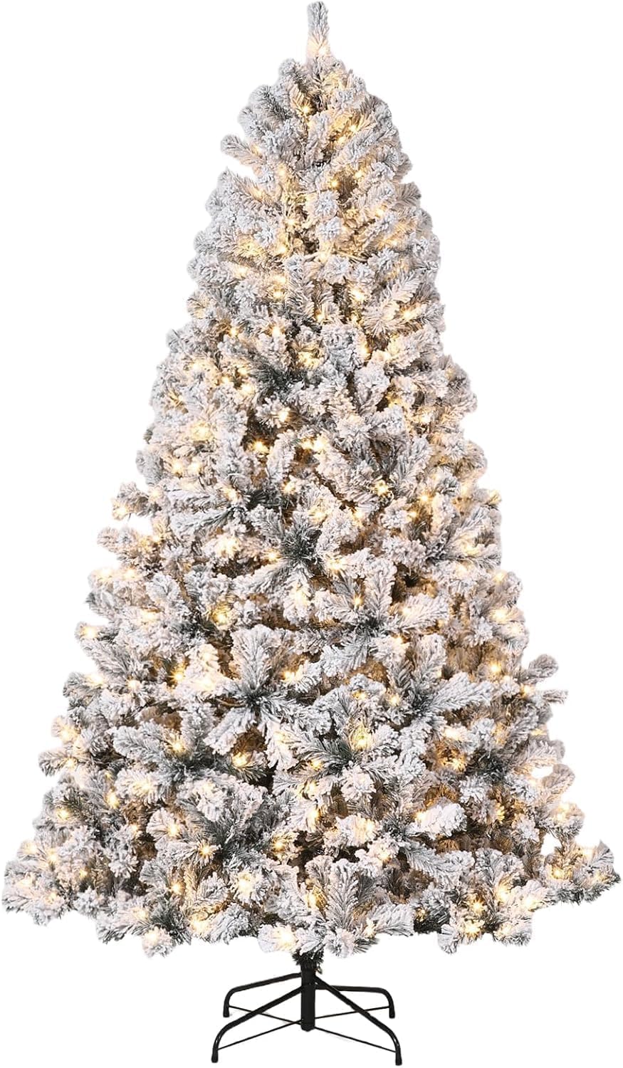 Sapin de Noël artificiel Garvee avec motif flocons de neige et lumières, 340 branches, blanc chaud, pour l'intérieur et l'extérieur, 140-280 cm, montage rapide