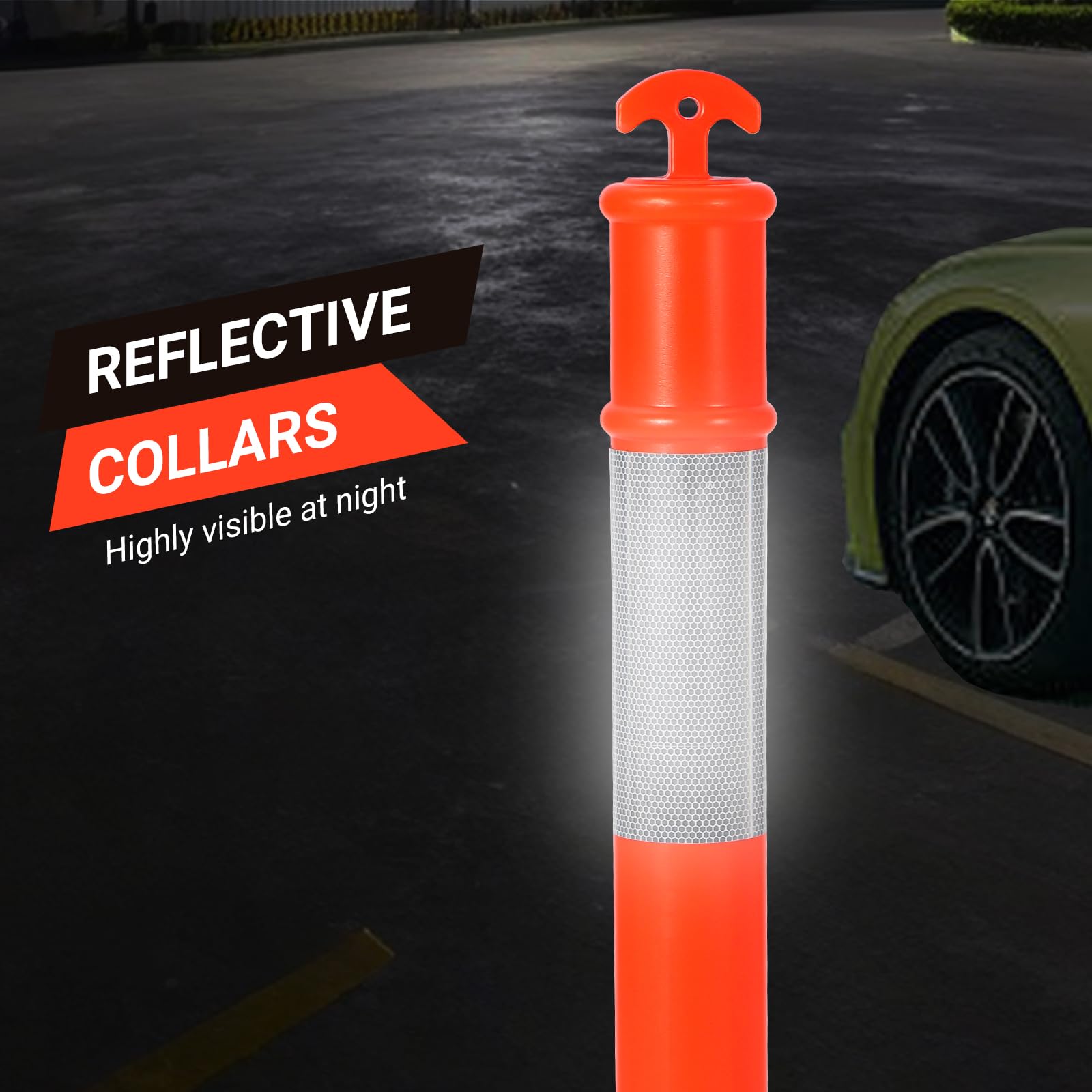 Poteau de délimitation Garvee 45 orange avec collerette réfléchissante pour la signalisation routière et les chantiers, résistant aux chocs, portable, en polyéthylène.