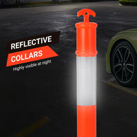 Poteau de délimitation Garvee 45 orange avec collerette réfléchissante pour la signalisation routière et les chantiers, résistant aux chocs, portable, en polyéthylène.