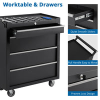 Garvee chariot à outils 6 tiroirs en acier noir, 64 × 62 × 33 cm, avec roulettes et serrure
